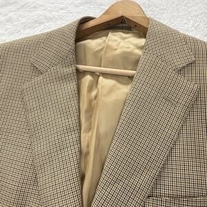 Ermenegildo Zegna Roma Wool Sport Coat Blazer 50R Tan Micro Houndstooth Check